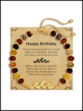 Wave Natural Stone Charm Beaded Stretch Bracelet Birthday Gift Women